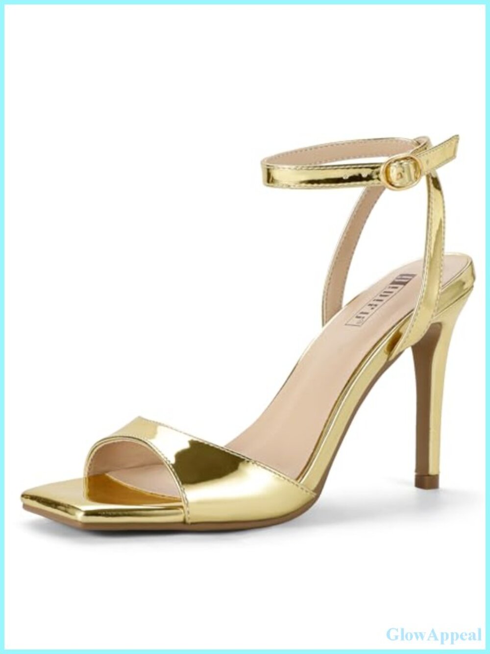 IDIFU Strappy Stiletto Heeled Sandals Square Open Toe Ankle Strap 4 Inch